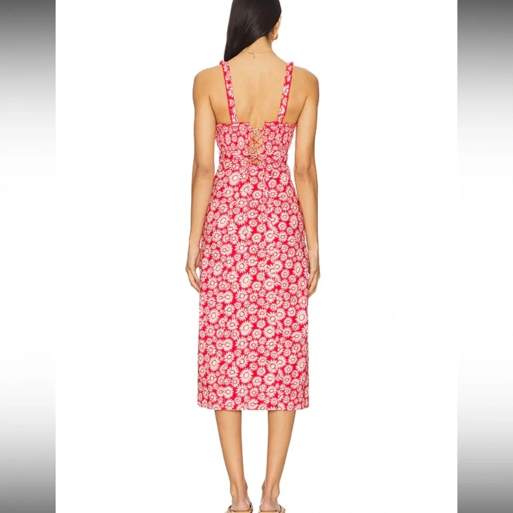 Free People Lucinda Printed Midi Dress in Tomato Daisy NWT